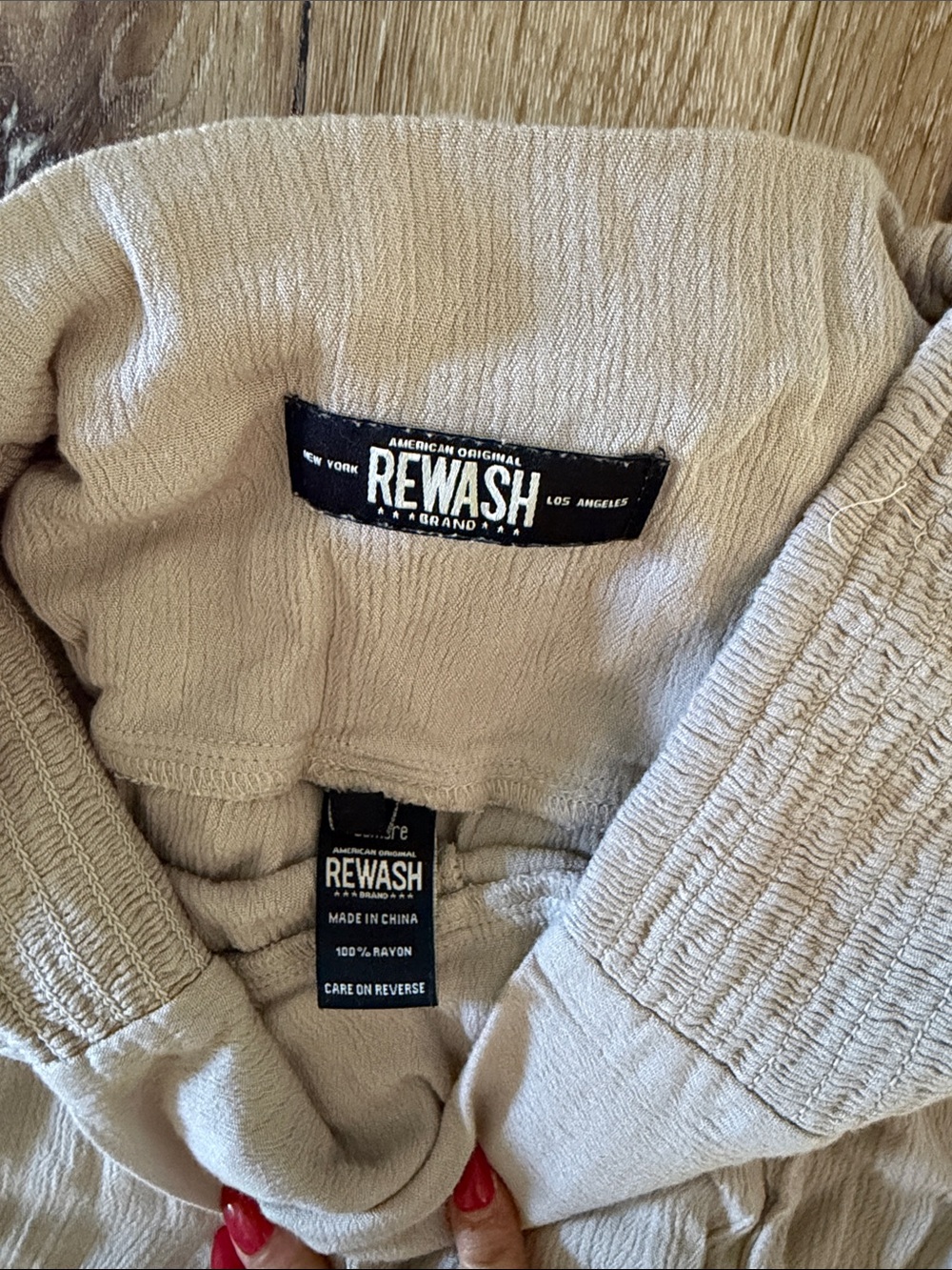 Rehash | Light Beige Crinkled Wide Leg Pants | Tie Back | size M - Picture 2 of 3